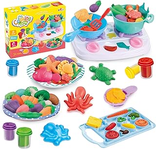 Playdough Set, 36pcs Play Dough Tools Kit with 5 Colors Dough, Play Kitchen Accessories Toys,Play Food Set and Stovetop Play Molds Pretend Cooking toys for Kids Ages 4-8,Chirstmas Toys for Kids