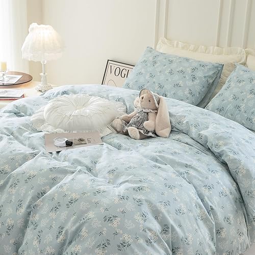 Miniatura 3 de Funda de edredón de tamaño individual, 100% microfibra cepillada de 3 piezas, juego de ropa de cama floral tamaño individual, diseño floral azul,