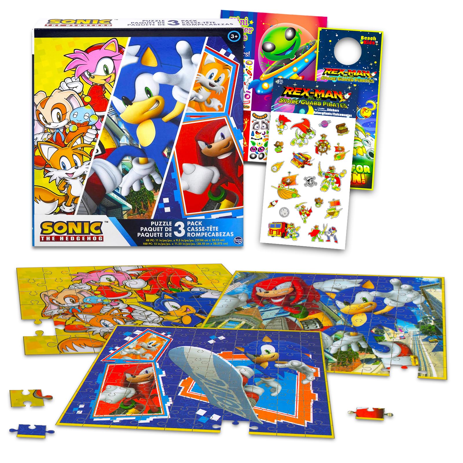 Sonic The Hedgehog Puzzle for Kids Set - Bundle with 3 Sonic Puzzles, Stickers, More | 24 Pc, 48 Pc, 100 Pc Sonic Puzzles for Kids Ages 4-8