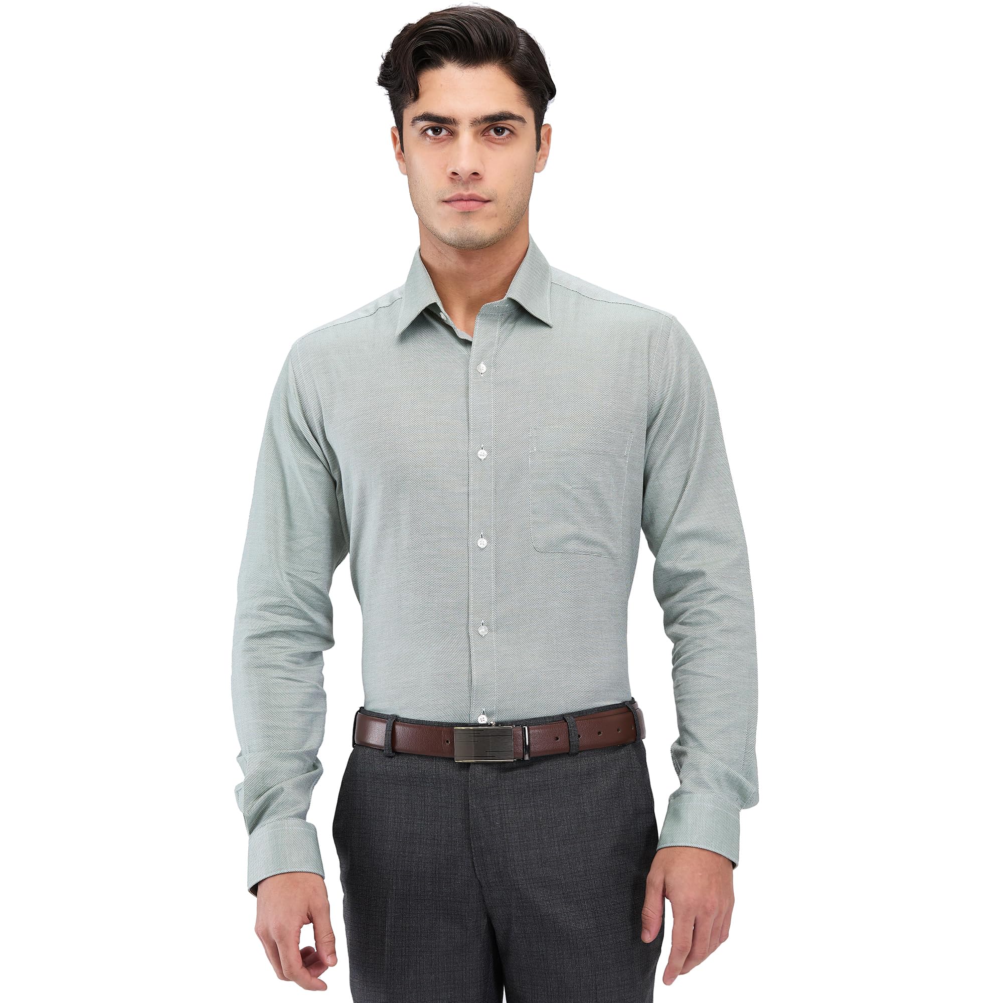 Men Cotton Slim Fit Structure Pattern Semi Cut Away Collar Formal Shirt-image-23