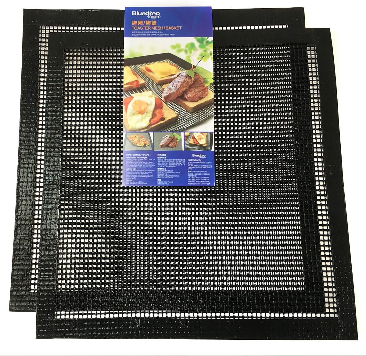 Bluedrop PTFE Open Mesh Crispy Baking Mats Quick Oven Liners Dehydrator Sheets Non Stick Perforated Toaster Meshes Pack of 2