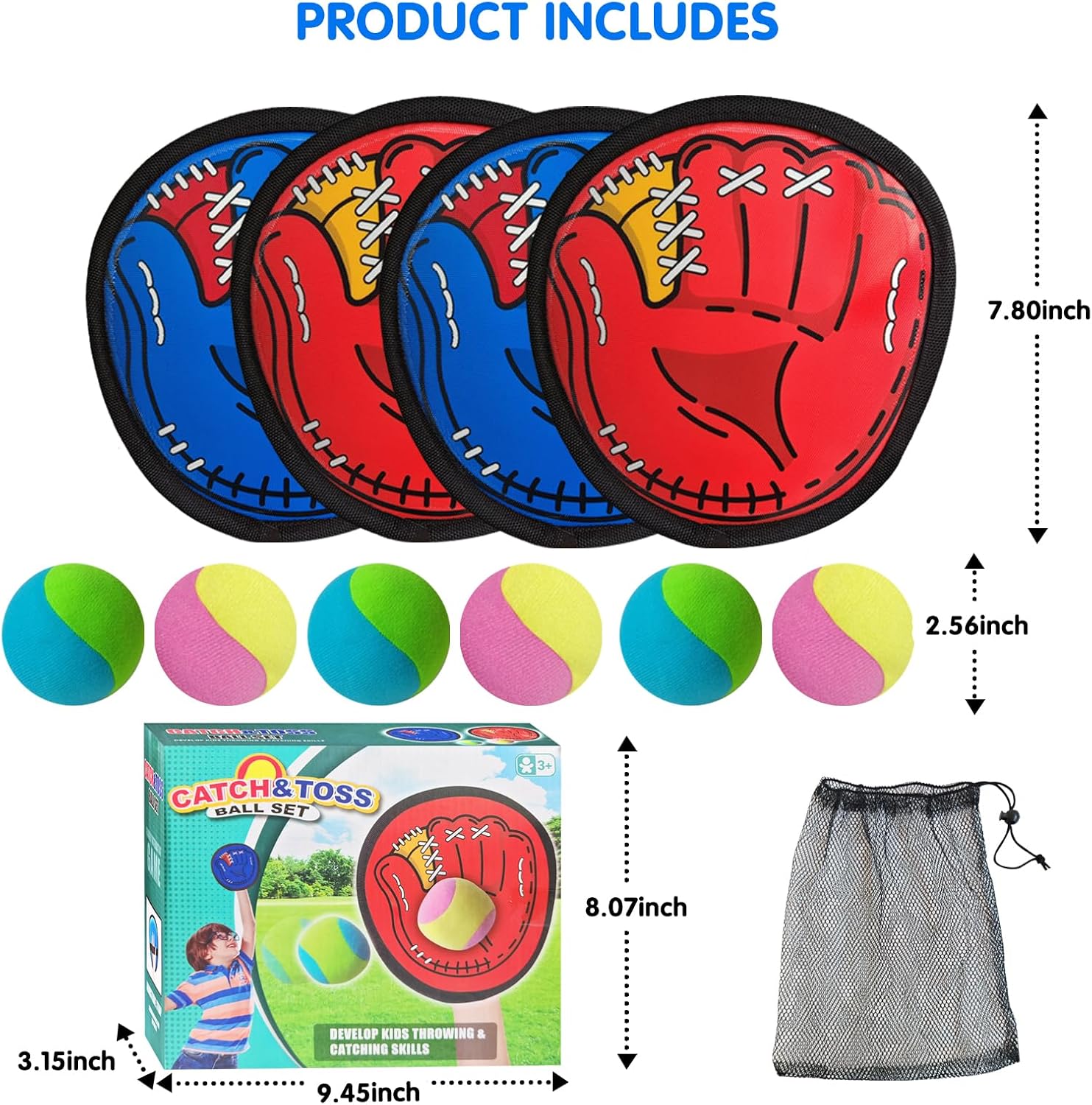 Toss and Catch Ball Set Outdoor Games for Kids, Beach Camping Pool & Yard Toys with 4 Paddles, 6 Balls, Storage Bag, Family-Friendly Gifts for Christmas and Birthday