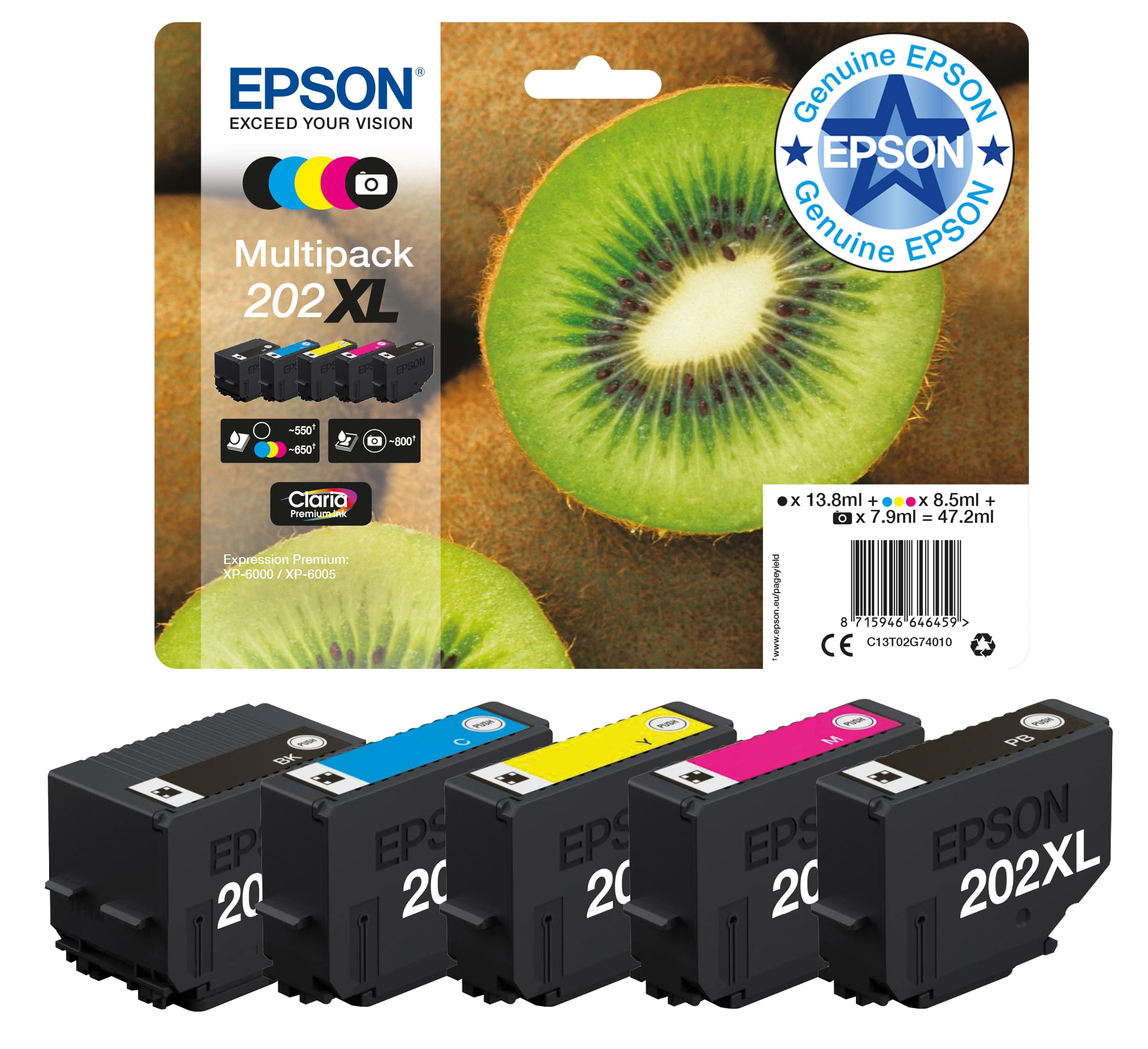 Original Epson 202XL High Capacity Ink Cartridge Multipack (C13T02G74010)