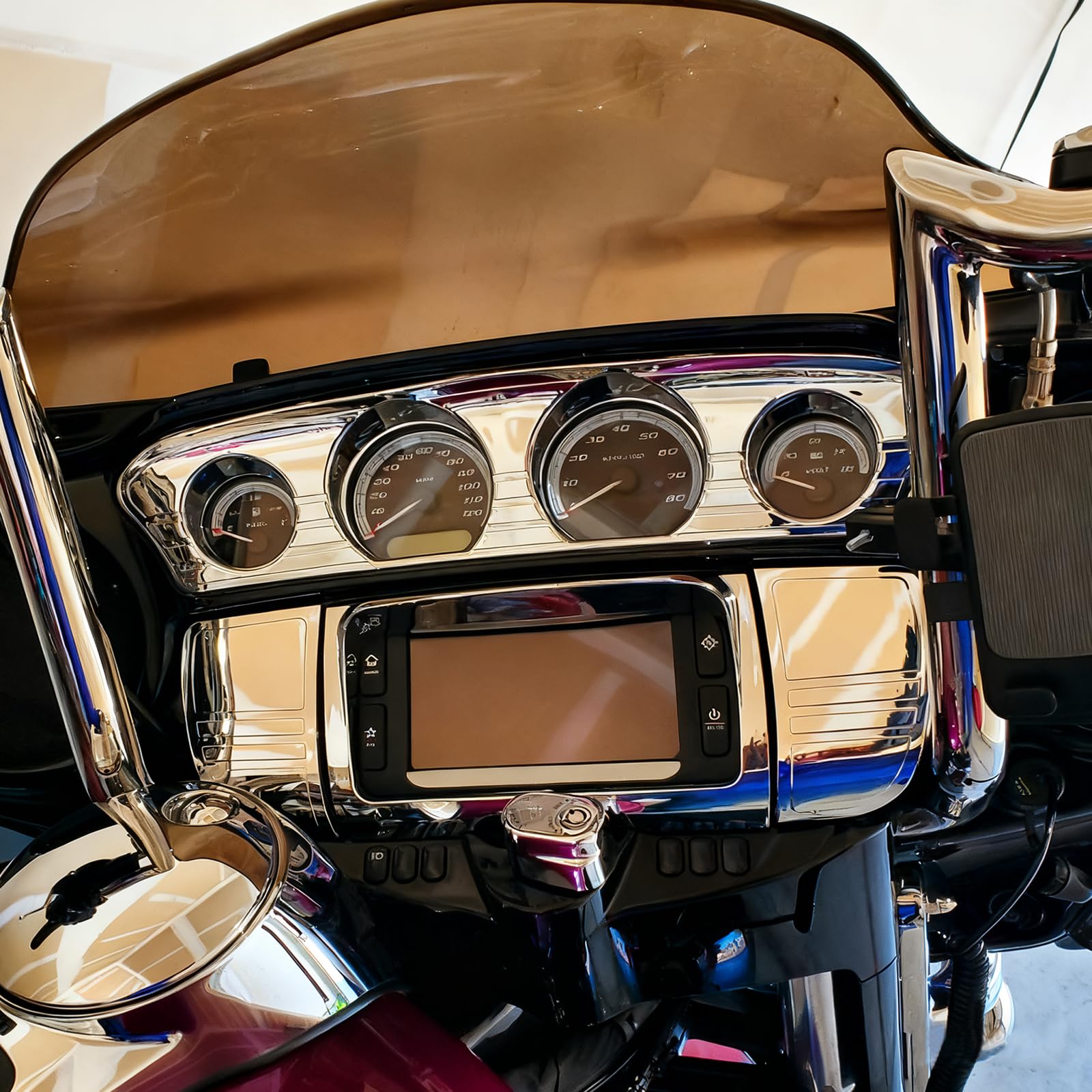 Seat Bolt Street Glide Pare-brise pour Harley Davidson Touring Electra Glide Street Glide Ultra Limited et Tri-Glide Ultra 2014-2019 Kit de tableau de bord de moto Jauge Chrome