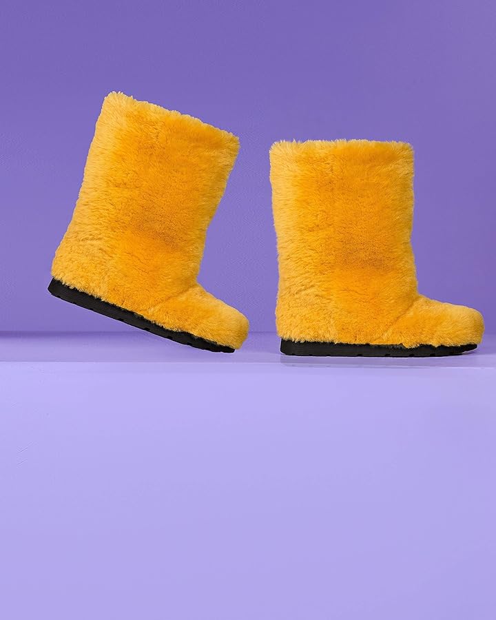 Amazon.com: Yellow Sheepskin Winter Boots for Women, Long Boots