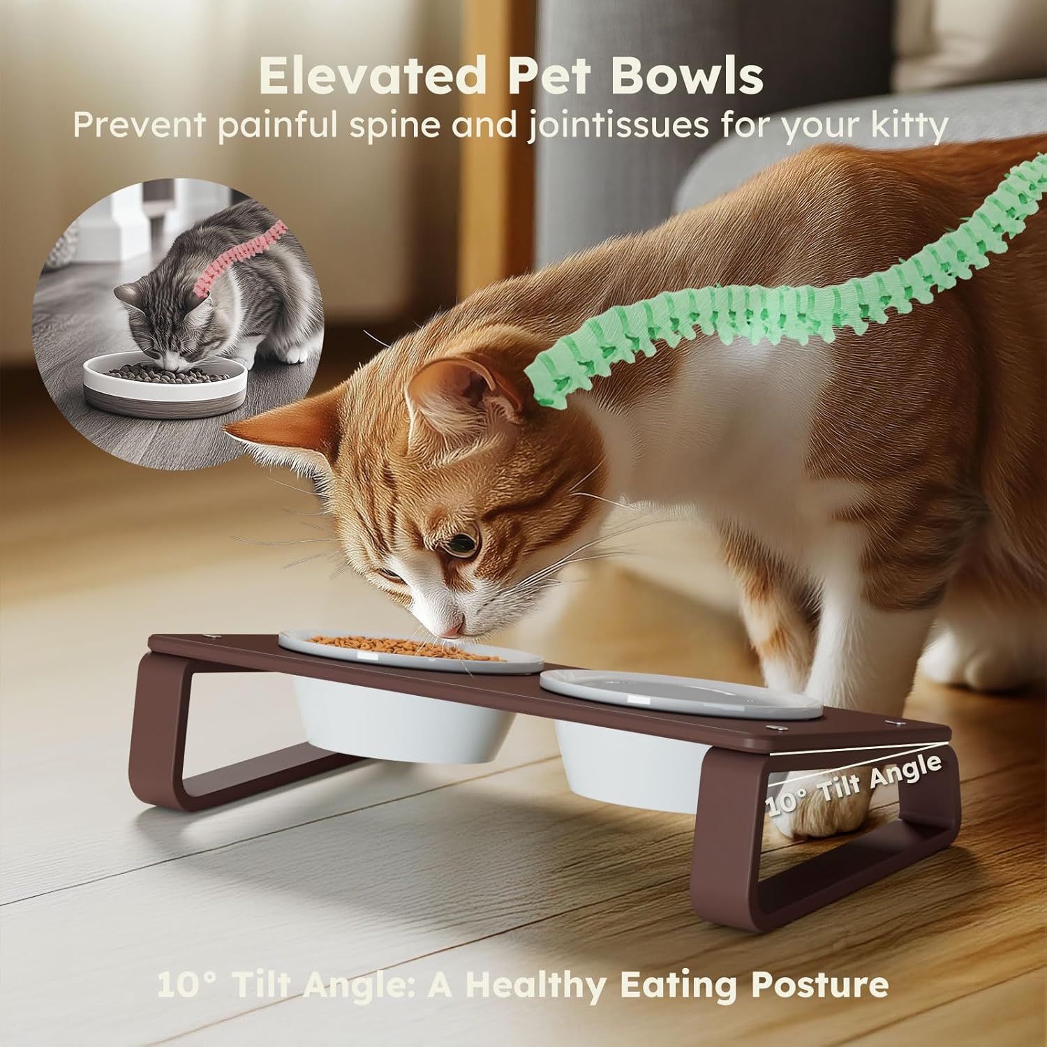 AITEE Elevated Cat Food Bowl, Ceramic Raised and Tilted Water Bowl, Non-Slip Ceramic Dog Bowls for Puppy and Kitten Cats 45.8 OZ
