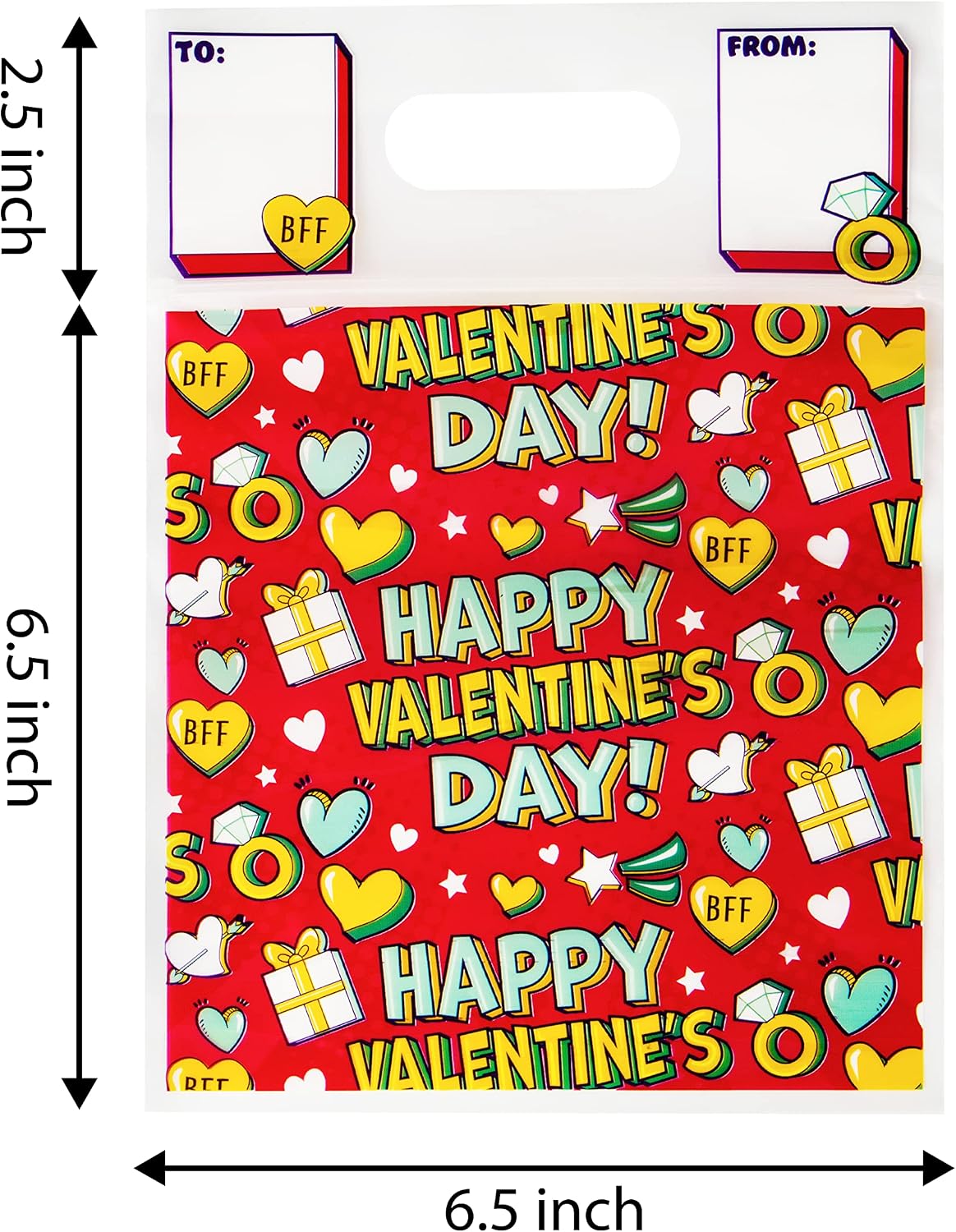 JOYIN 48 Pcs Valentine’s Day Sealing Gift Bag with Handles, Candy Bag with 6 Designs for Kids Party Favor, Classroom Exchange Prizes, Valentine’s Goodie Bags