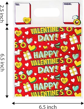 JOYIN 48 Pcs Valentines Day Sealing Gift Bag with Handles, Candy Bag with 6 Designs for Kids Party Favor, Classroom Exchange Prizes, Valentines Goodie Bags