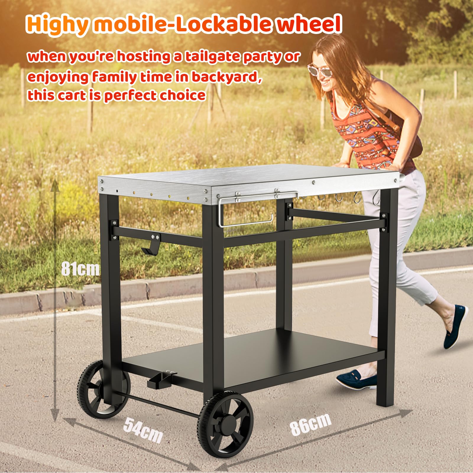 Table Barbecue Acier Inoxydable 2 étages - Support Four Pizza Et Rangement Extérieur