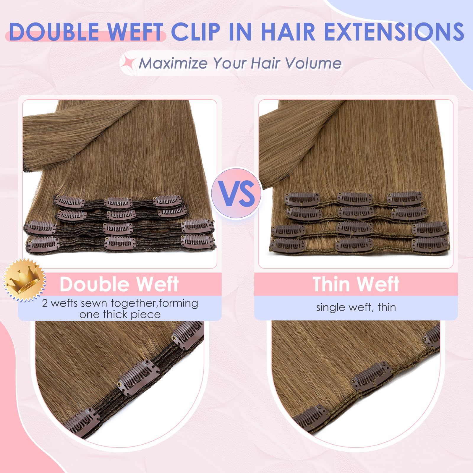 Elailite Double Weft Clip in Hair Extensions Real Human Hair Thick Remy Natural Hair, 8 Pieces Full Head Straight - Image 2