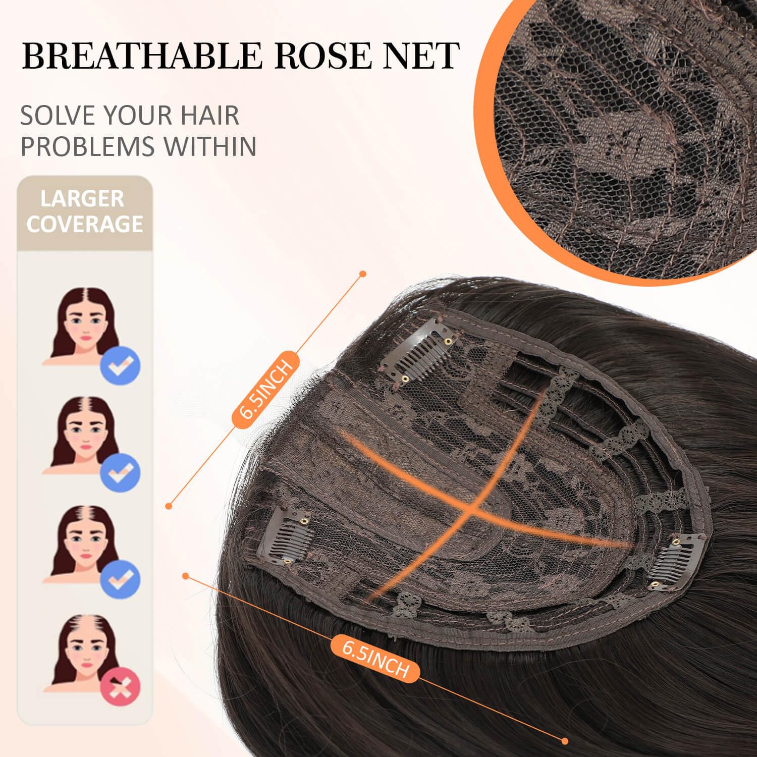 Ms Taj Hair Topper 18 Inch for Women with Thinning Hair - Long Layered 6.5"X6.5" Synthetic Hair Pieces - Fiber Wiglets for Ladies (Brown Black)