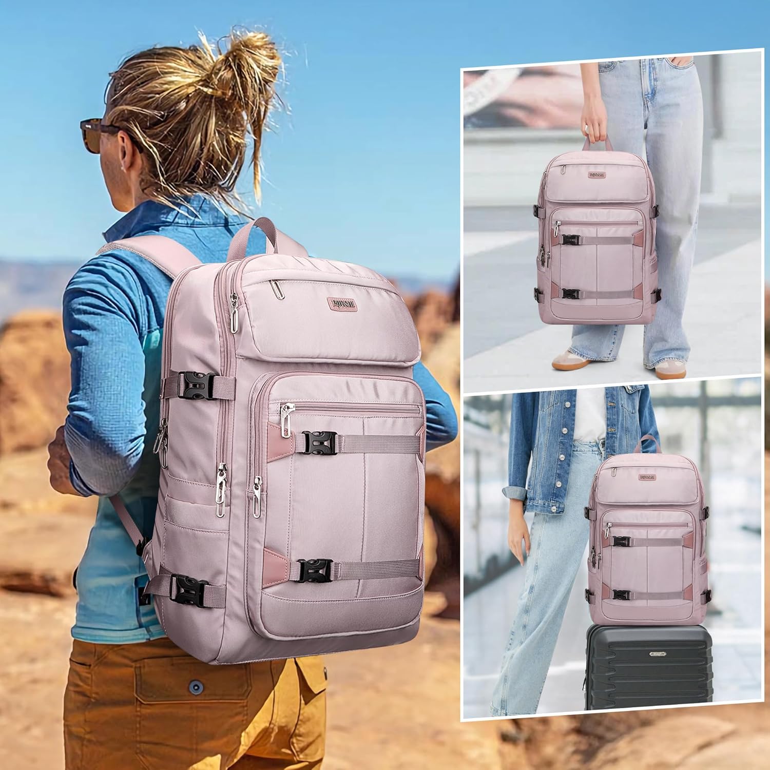 PIJUSHI Travel Backpack for Women Flight Aprroved Carry on Bag Large Casual Luggage Backpack Fit 16 inch Laptop(PE050 Ashen Purple) - Image 2