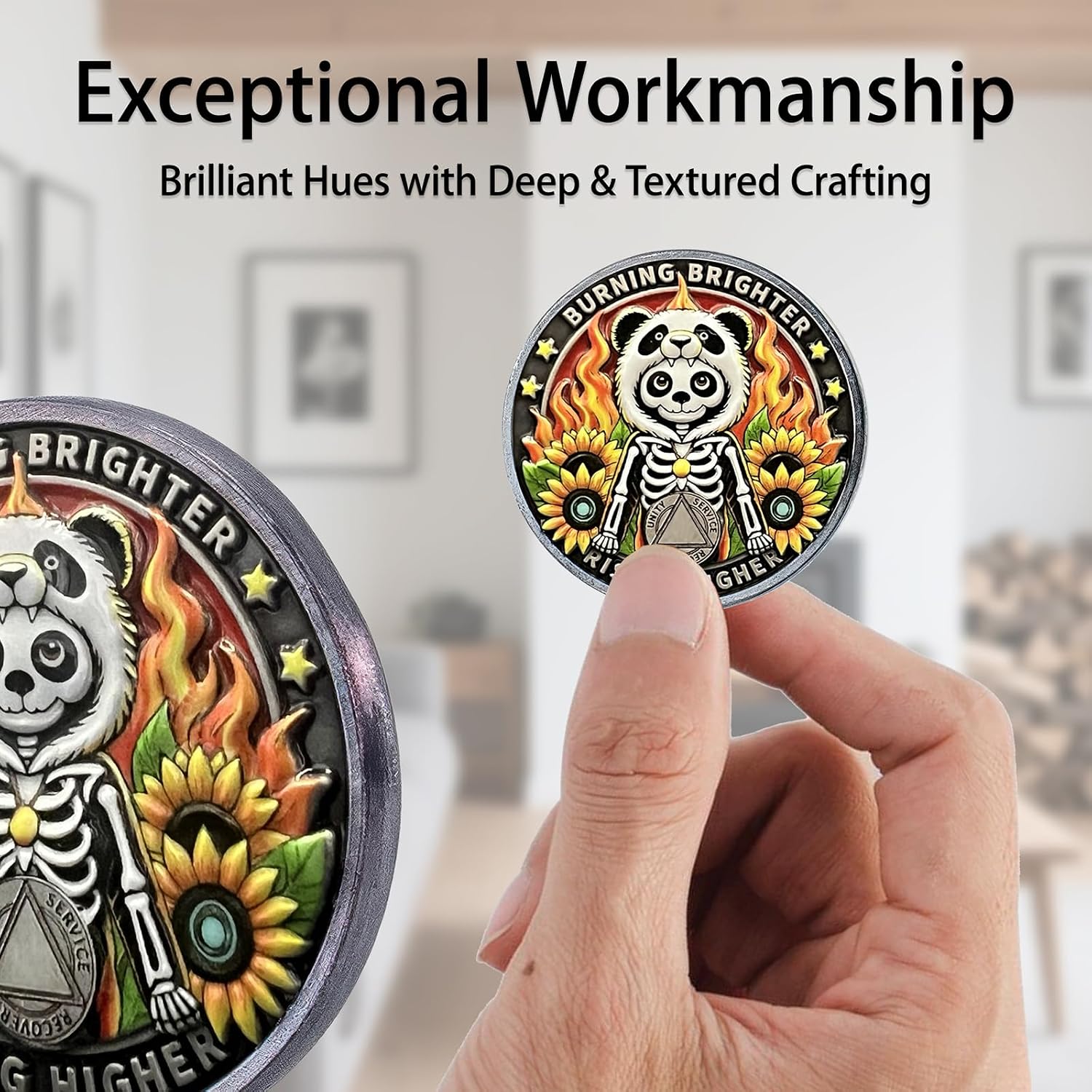 Sobriety Coin Panda Skeleton Design Sobriety Coin Recovery Addiction NA AA Chips and Medallions Challenge Coin Narcotics Alcoholics Anonymous Gifts (Panda Skeleton - Grey, 0 Years)