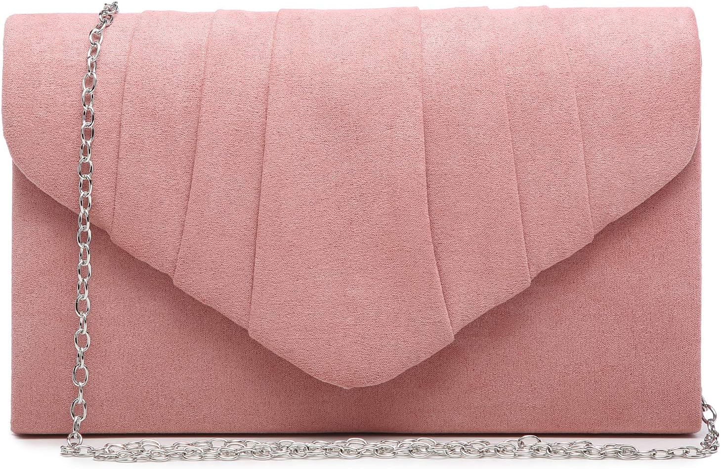 DaseinWomen's Evening Bag Pleated Envelope Clutch Handbag Wedding Party Bridal Purse, 1-velvet Pink, One Size