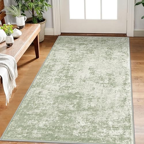 Alfombra moderna abstracta para interiores de 3 x 5, lavable, antideslizante, suave, verde salvia, gris, alfombra de entrada, alfombra de cocina con