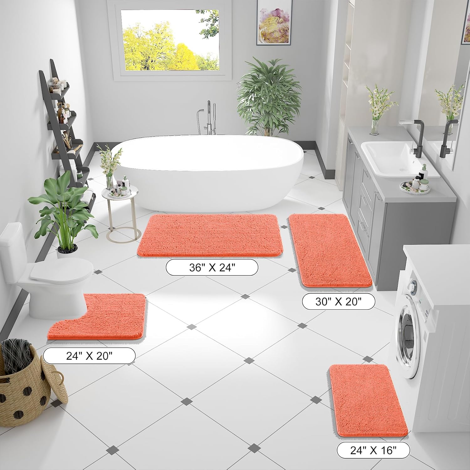 OLANLY Bathroom Rugs 24x16, Extra Soft Absorbent Chenille Bath Rugs, Rubber Backing Quick Dry, Machine Washable Bath Mats for Bathroom Floor, Tub and Shower, Home Decor Accessories, Coral - Image 8