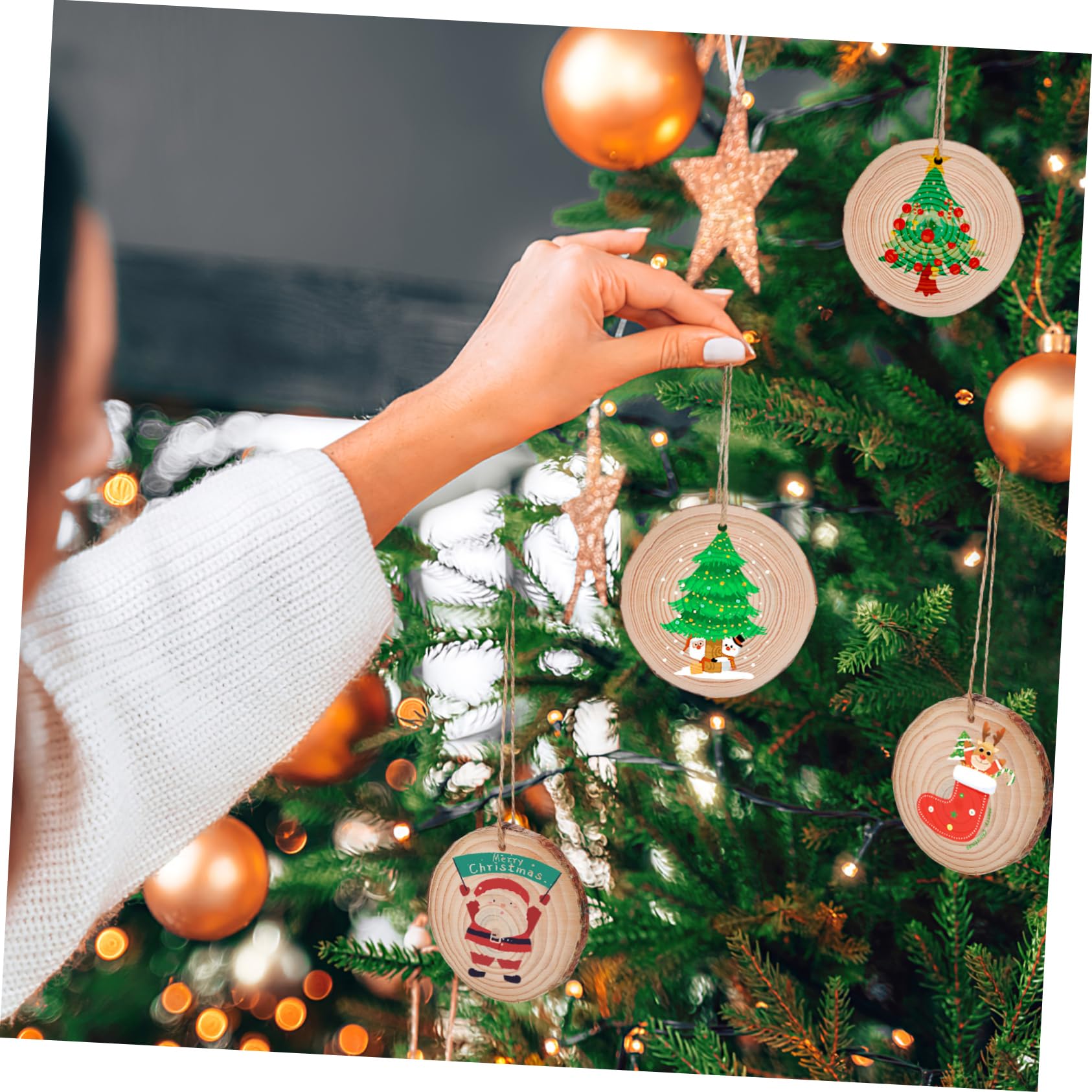 NUOBESTY 50stücke Unbehandelte Holzscheiben Für Diy Bastelprojekte Mit Jute-schnur Natürliche Holzornamente Für Hochzeiten Weihnachten Und Heimdekoration