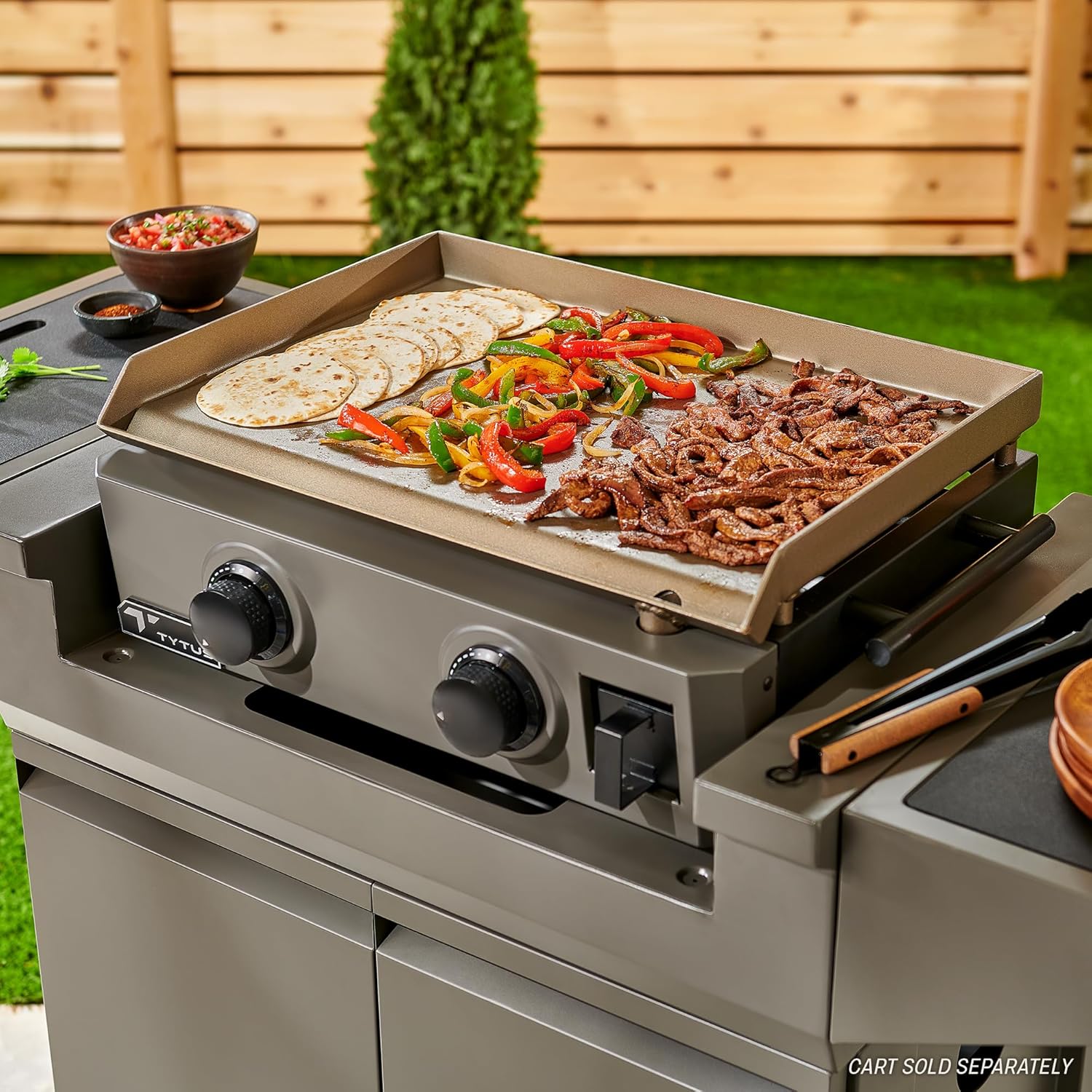 TYTUS 25,000 BTU 2 Burner Portable Propane Gas Griddle, 352 Sq Inches of Cooking Area, Carbon Steel Plate with Piezo Ignition and Easy-Access Grease Tray