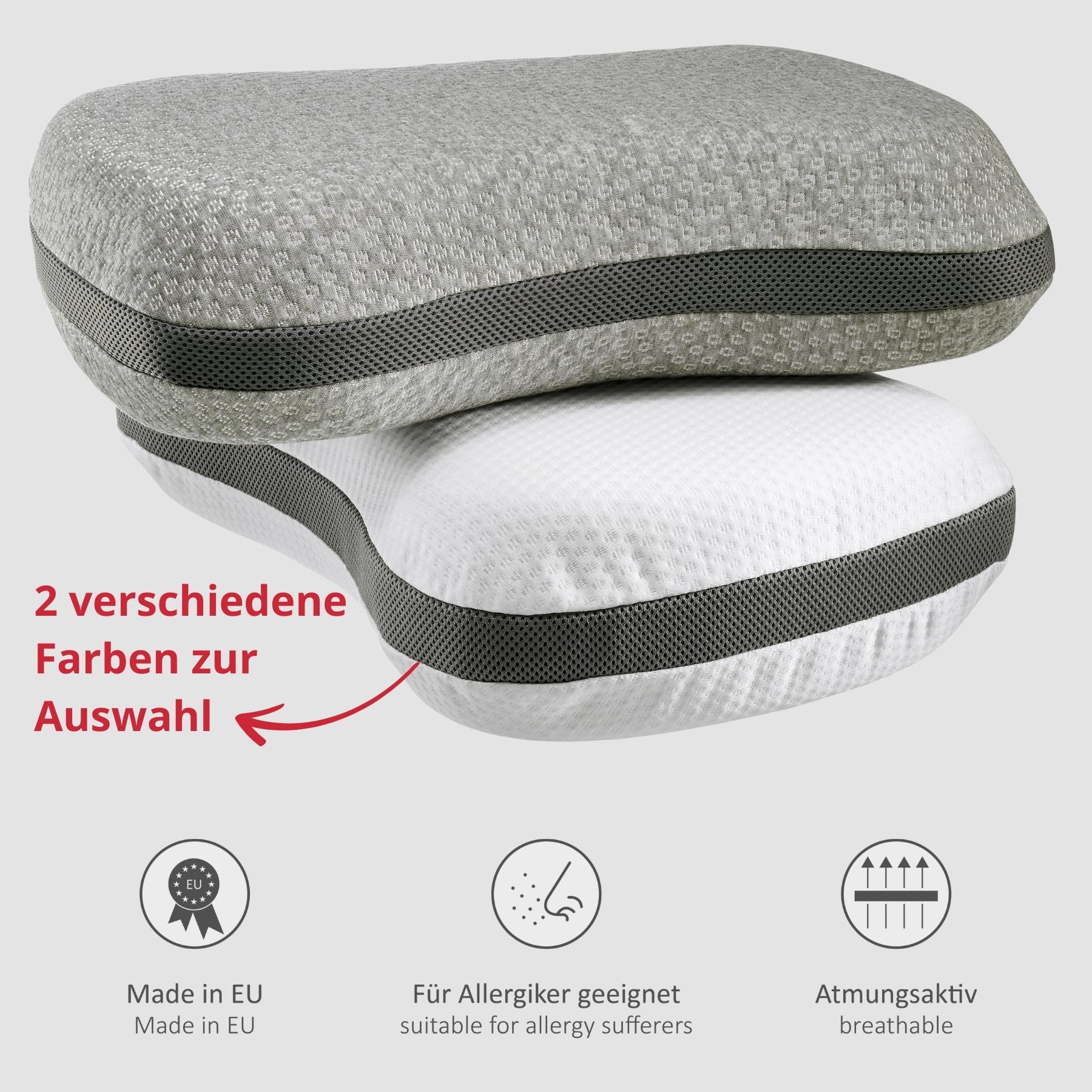 liebling Reisekissen, Campingkissen mit Tasche, Nackenkissen, Kissen für Reisen, Flugzeug, Camping, Auto, Pillow mit Travel Bag, Memory Foam Kopfkissen, Made in EU, Waschbar, Grau