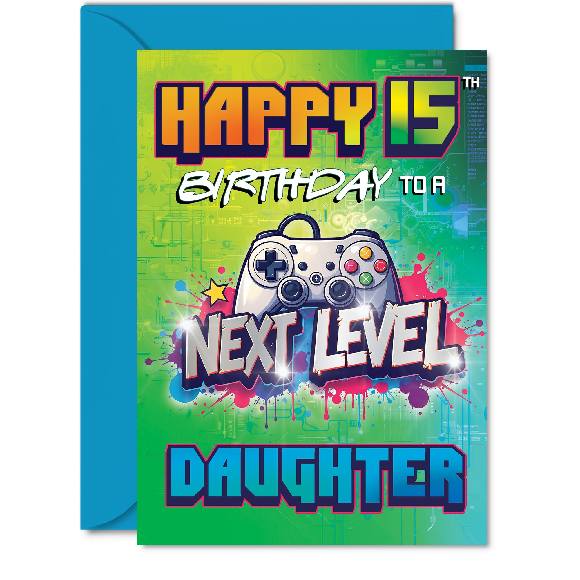 15th Birthday Cards for Daughter - Next Level - Happy Birthday Card for 15 Year Old Girl Daughter from Mum Dad, 5x7 Inch Bday Greeting Cards