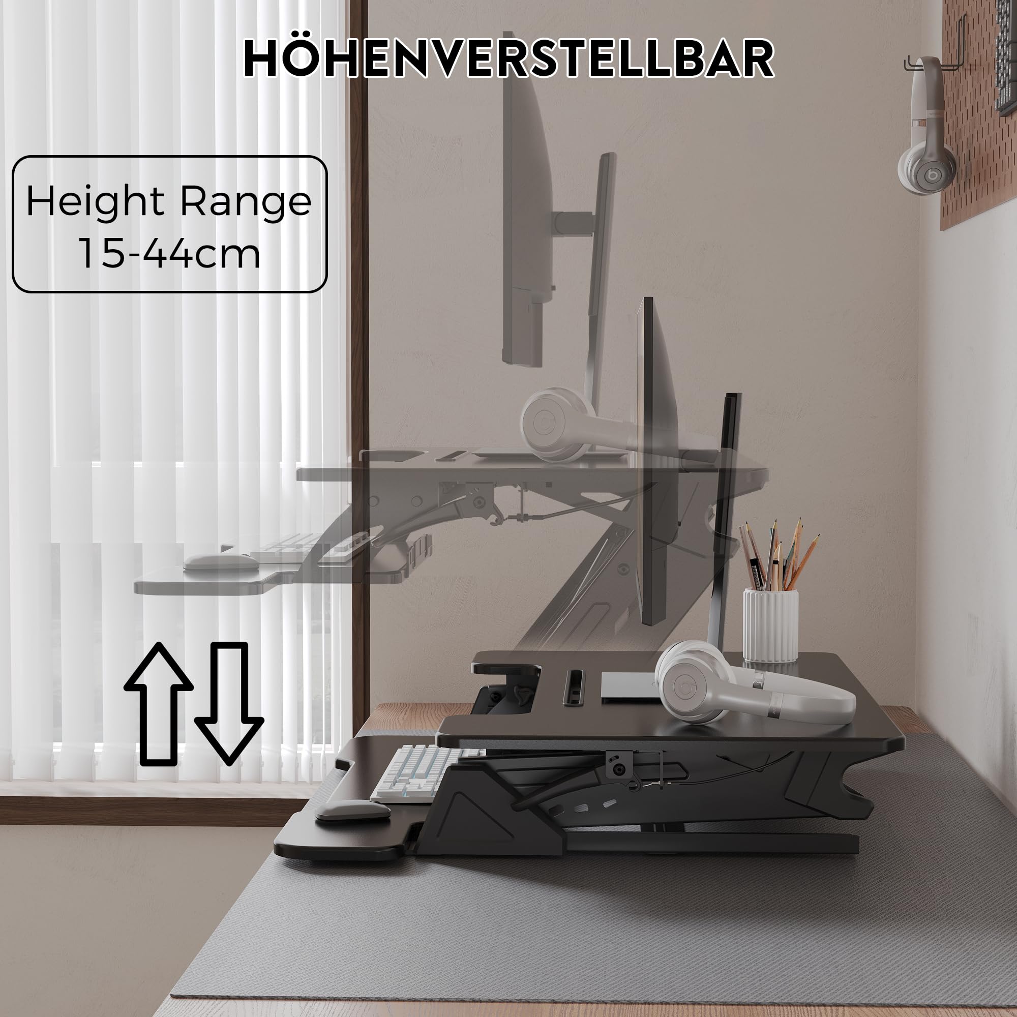 BONTEC Stehpult Höhenverstellbar mit Dual-Gasfeder, Tischaufsatz für Dual Monitor Arbeitsplatz, 81,3cm, 15kg Tragfähigkeit, Einfache Montage, Ergonomischer Schreibtischaufsatz für Zuhause und Büro