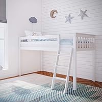 Max & Lily Low Loft Twin Bed Frame for Kids, White - Space-Saving Solid Pine Wood, 400lb Capacity, Reversible Ladder