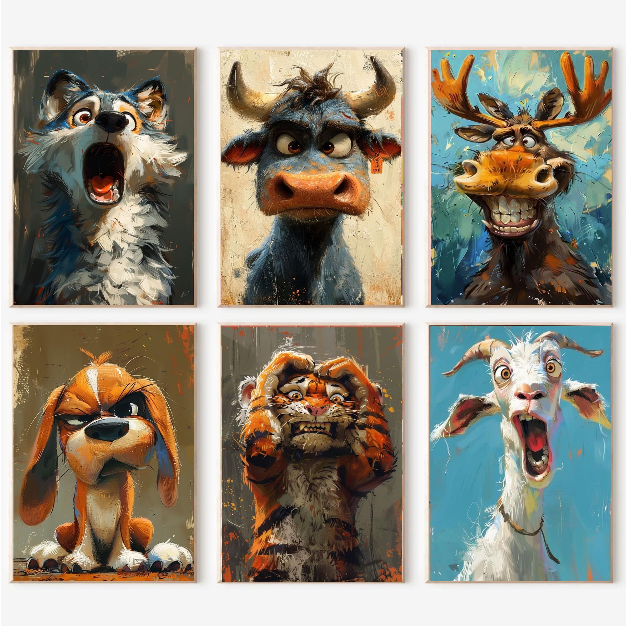 Canrichshop 6 Packs Animals Paint by Numbers Kit for Adults Without Frame,Funny DIY Adult Painting by Number Kits on Canvas,Easy Acrylic Paint Kit Beginners for Home Decor 9.8x13.8 Inch