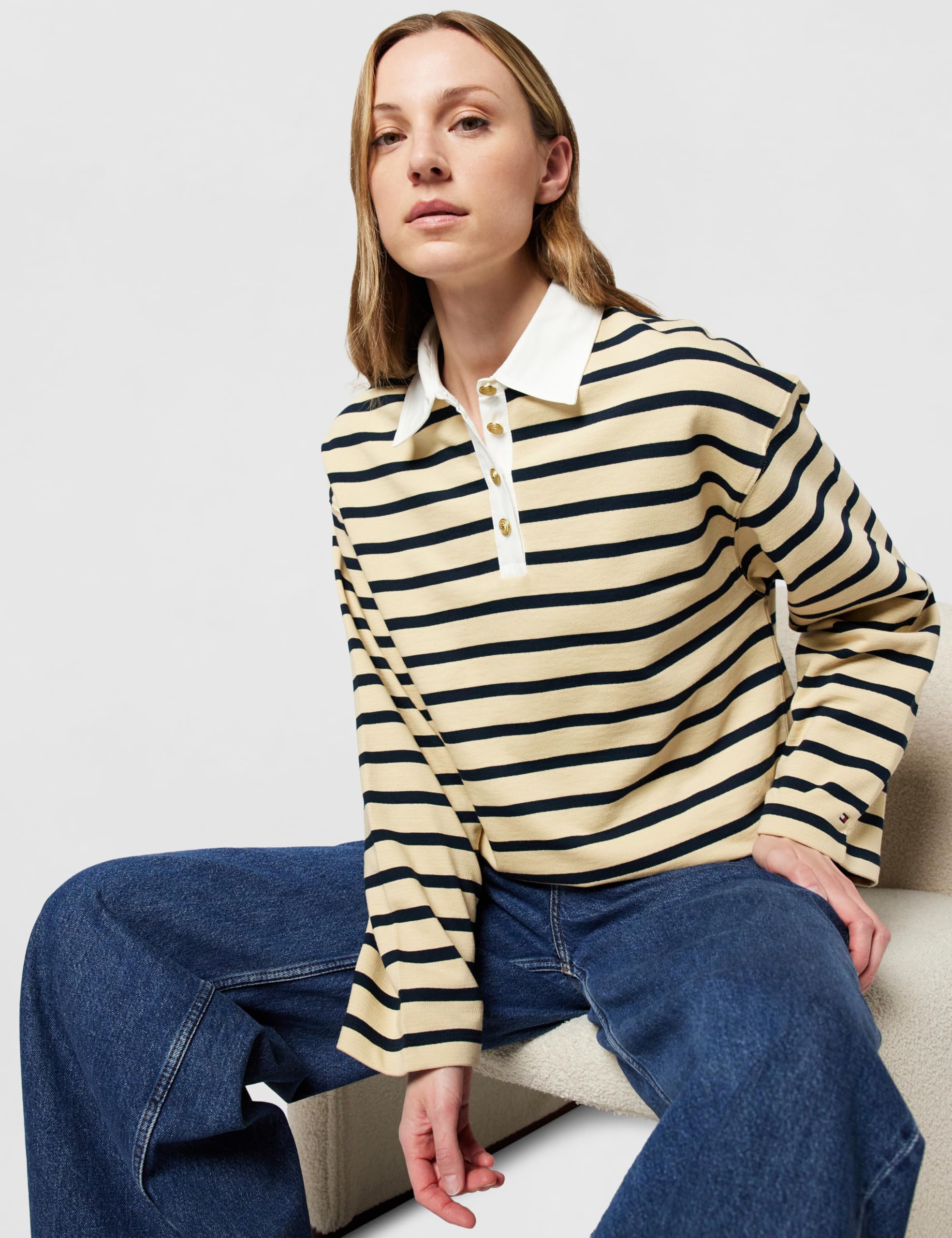 Tommy Hilfiger Jersey Mujer Gold Button Rugby Terry con Cuello francés