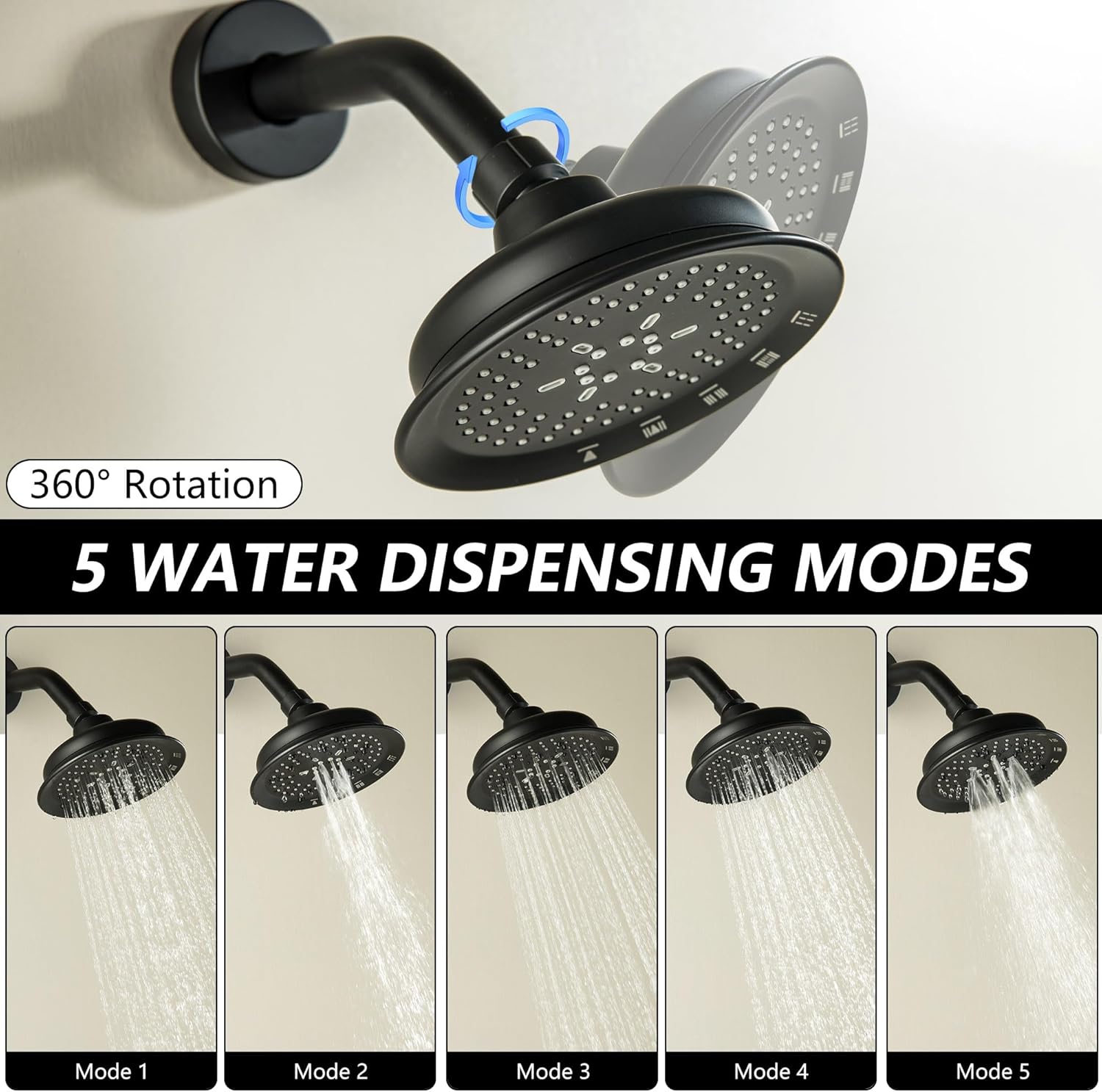 3 Handle Tub Shower Faucet Set, Bathtub Shower Trim Kit with Tub Spout, Shower System Complete 3 knobs, Matte Black