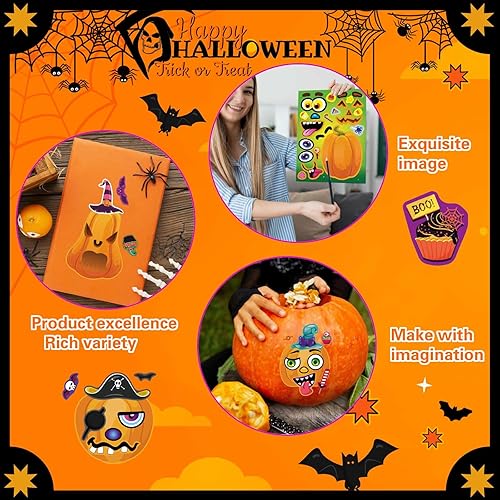 Miniatura 5 de Calcomanías de Halloween para calabazas, 24 hojas de calcomanías de decoración de calabaza de Halloween, haz tu propia calcomanía de Halloween,