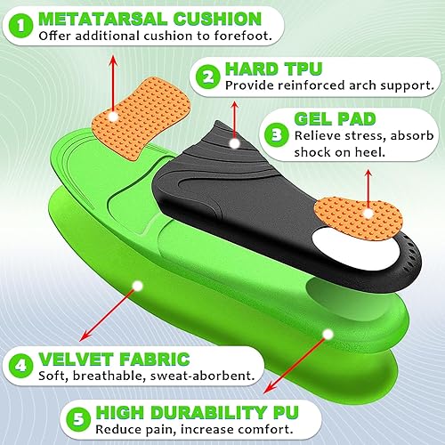 Miniatura 3 de Ailaka Plantillas ortopédicas con soporte de arco para hombres y mujeres, unisex, gel de absorción de impactos diaria, insertos deportivos para pies