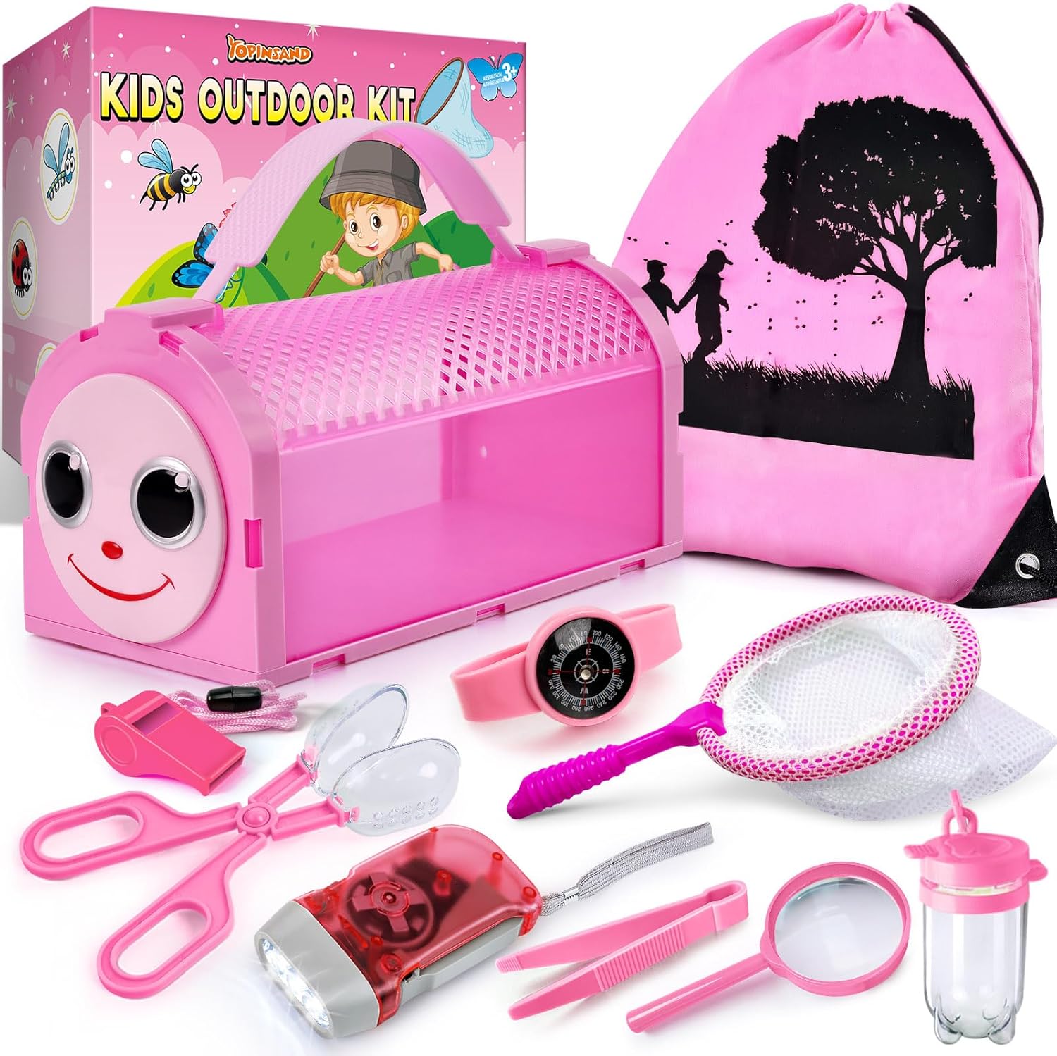 YOPINSAND Bug Catcher Kit & Outdoor Explorer Kit for Kids, 10 Pcs Bug Catching Kit with Toy Cage, Backpack, Flashlight, Manifying Glass, Toy Net, Outdoor Exploration Toys Gift for Boys Girls 3-12