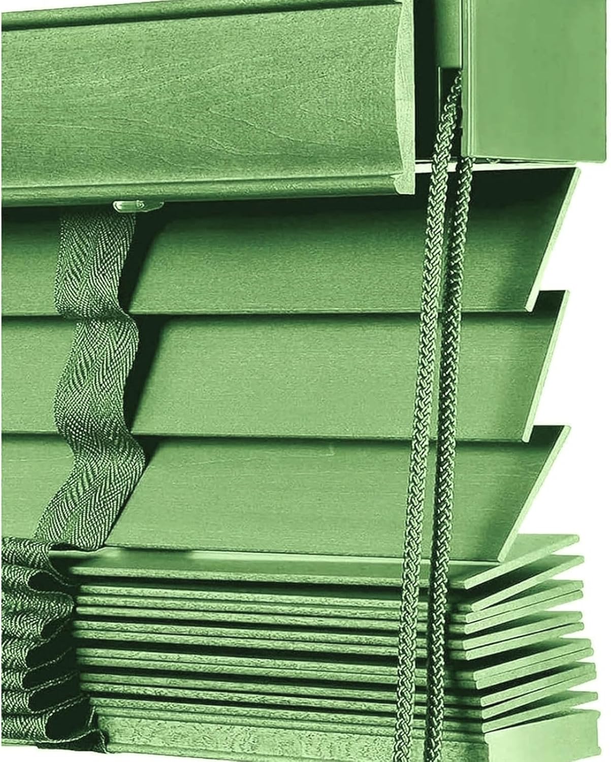 Wood Blinds for Indoor Windows, Faux Wooden Venetian Blinds 2" Slats Custom, 16" 24" 28" 36" 48" 52" Horizontal Window Blind, Blackout Privacy Shades Cordless for Office Bedroom Bathroom(Green)