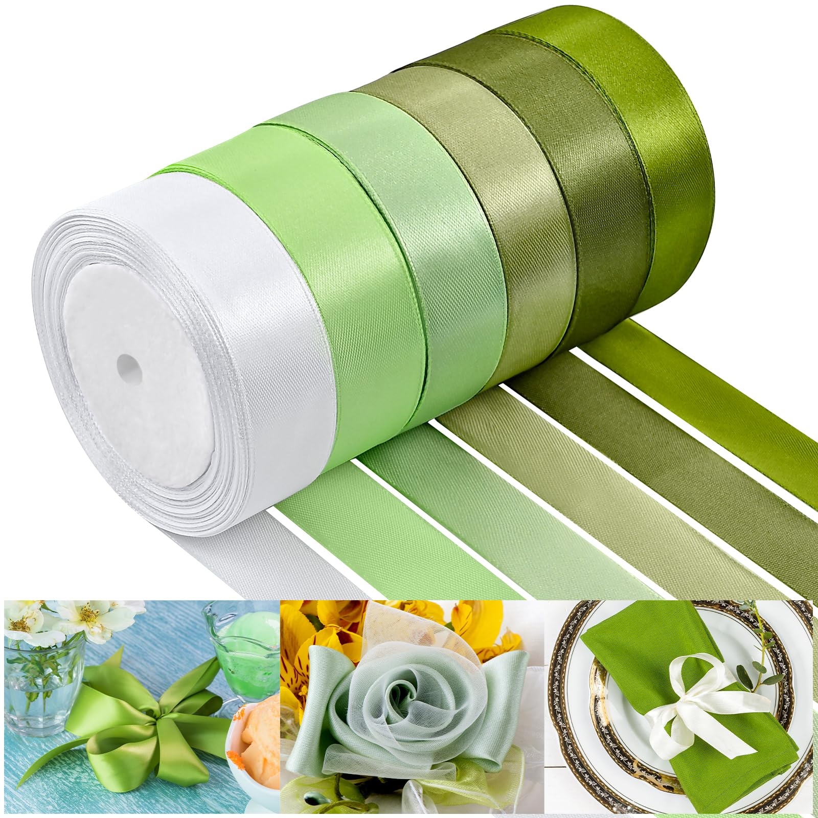 NACHLYNN 150 Yards Rainbow Satin Ribbon Wide Polyester Fabric Ribbon Use for Gift Wrap Wedding Bridal Baby Shower Bows Decor Flower Bouquet Crafts (Green