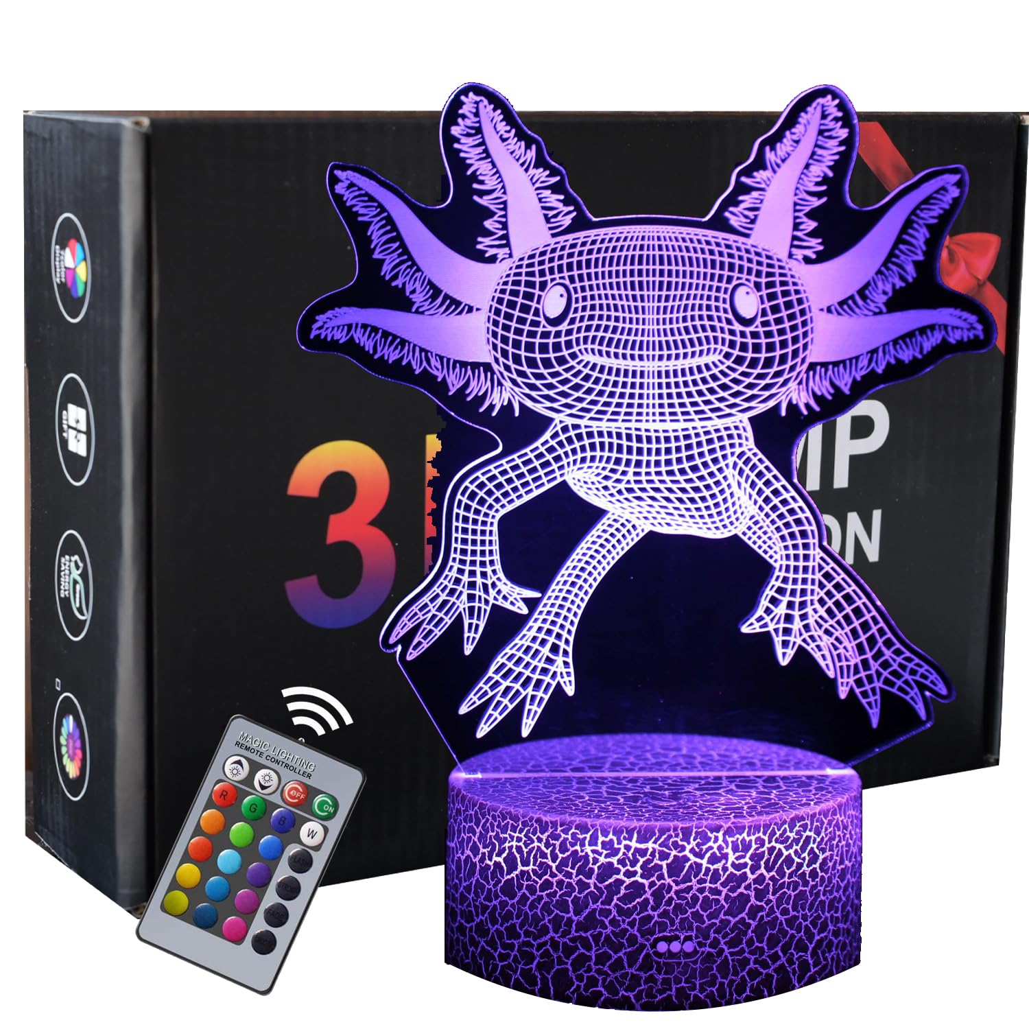 INTUPGD 3D Axolotl Night Light for Kids, Bedside Lamp with Remote Control USB Remote Control 16 Color Changing Desk Lamps Birthday Gifts for Girls Boys Bedroom Decoration