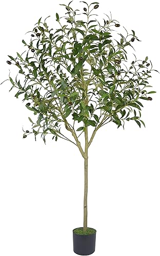 Miniatura 3 de Homeplants Árbol de olivo artificial, hojas de olivo falsas de 5 pies y planta frutal con cesta tejida, árbol de seda sintético perfecto para