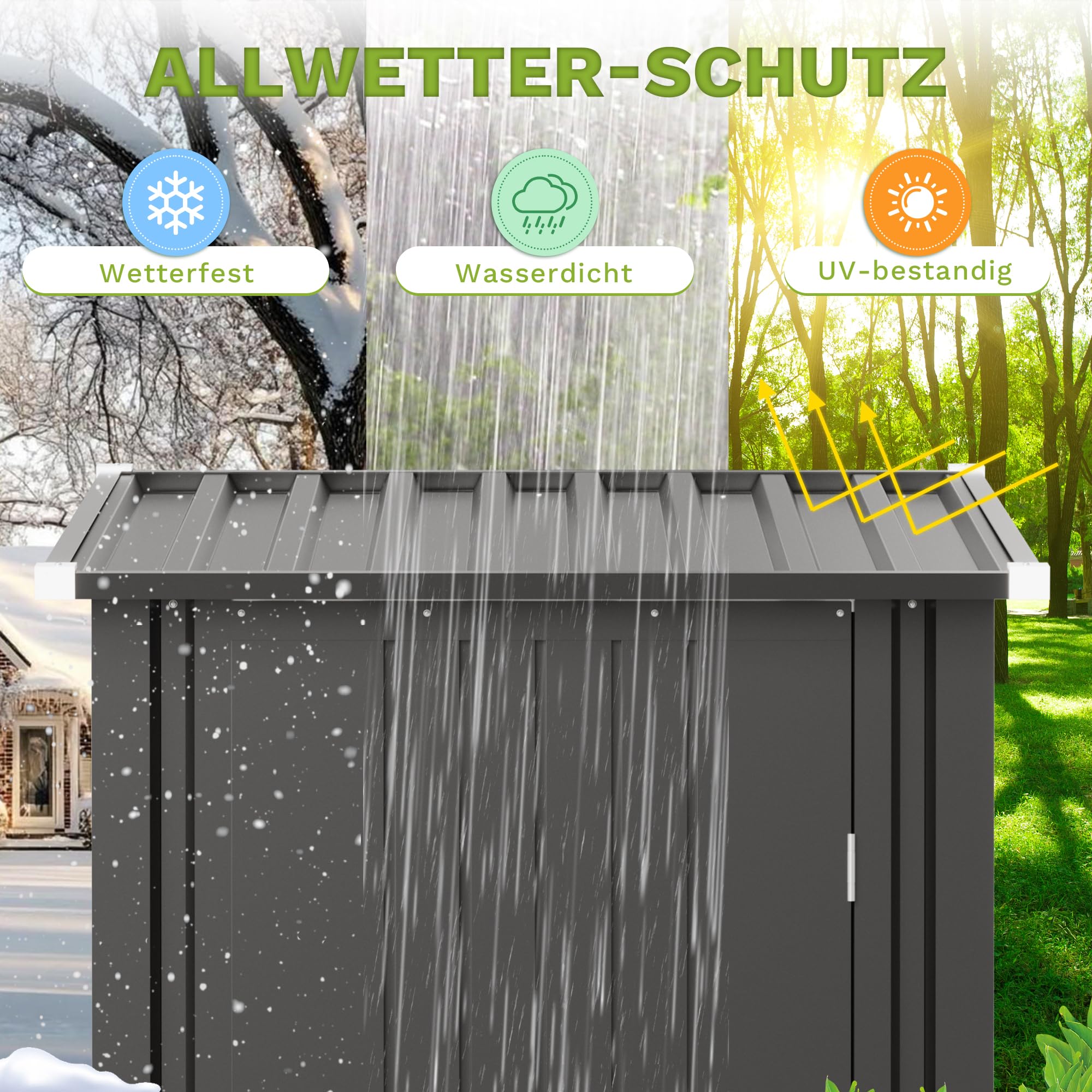 Triumphkey Metall Gerätehaus 1,5m³ 95x98x160 cm Wasserfest Geräteschuppen mit abschließbarer Tür und Pultdach Kleiner Gartenhaus für Hinterhof Terrasse und Rasen, Schwarz