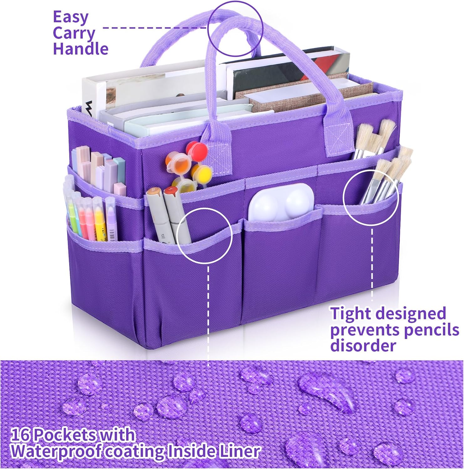 2 Pcs Craft Organizer Tote Bag, Art Storage Caddy with Multiple Pockets Oxford Fabric Carrying Caddy, Sewing Bag for Art, Craft, Scrapbooking, School and Office Supplies Storage, Black/Purple image 4 of 7 B0FB3QRKL6