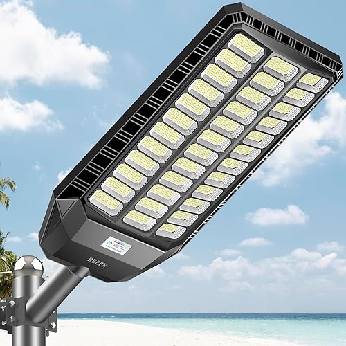 Deepn Farolas solares para exteriores, luces solares de estacionamiento de 9500 W, 360000 lúmenes, luces solares para exteriores, IP67, impermeable,