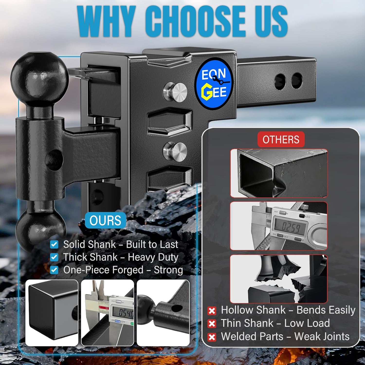 Trailer Hitch Fit 2-Inch Receiver, Adjustable Tow Hitch 10" Drop & Rise, Heavy Duty Drop Hitch for Trucks (18,000 LBS GTW) with 2"& 2-5/16" Dual Ball Mount, Includes Pintle Lock & Hitch Pins & Clips