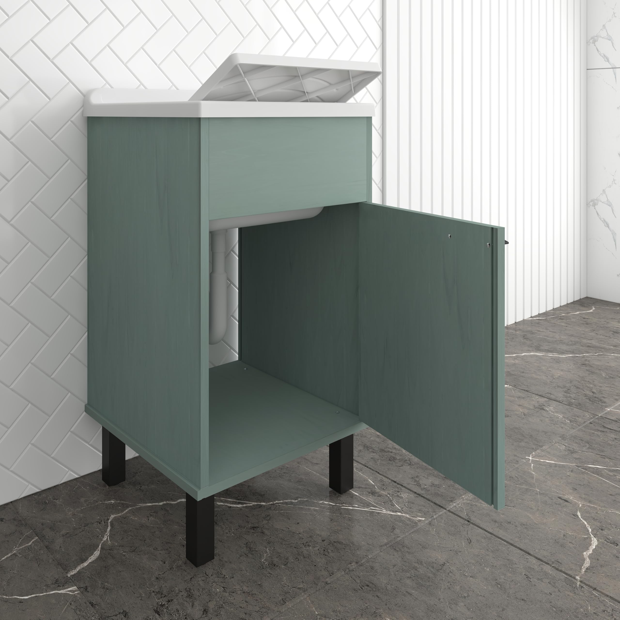 Negrari Mobile Lavatoio in PVC con vasca in PP, Resistente agli acidi di uso comune, Resistente all'umidità, Kit di scarico incluso, Interno e Esterno, L45 x P50 x H85 cm, Colore Verde Scuro