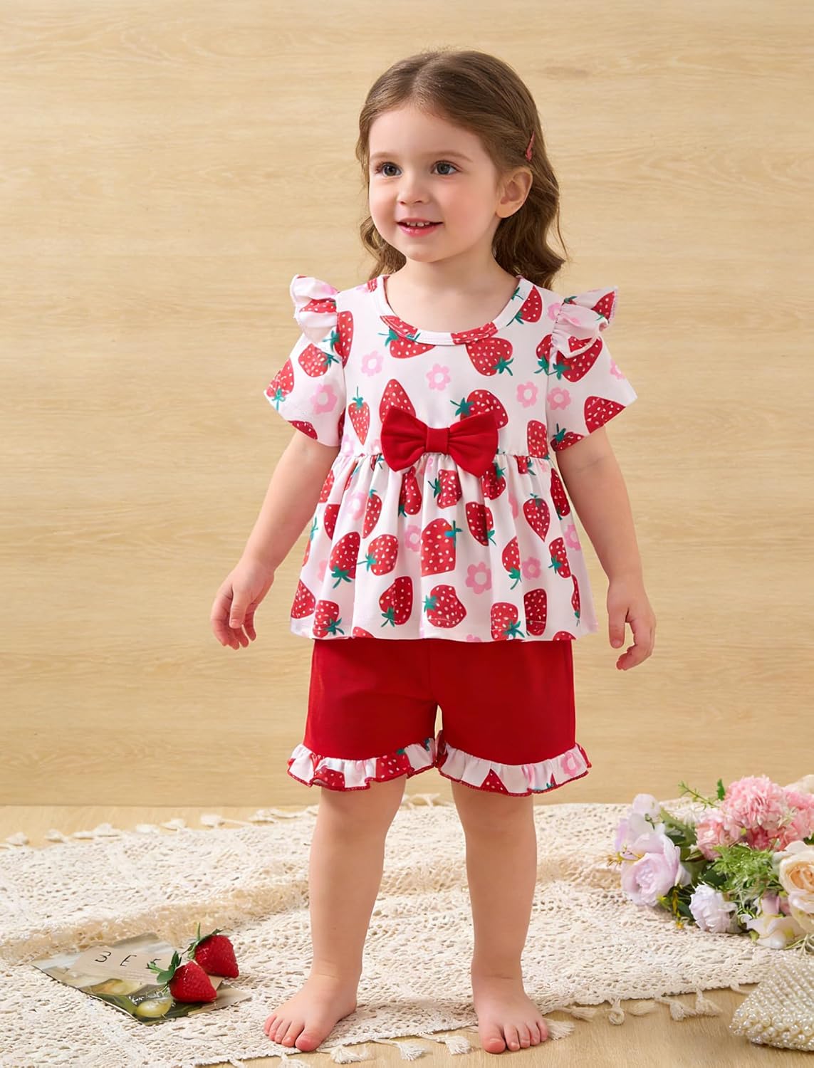Baby Girl Clothes Toddler Girl Summer Outfit Striped Ruffle Sleeve Shirt Cute Shorts Floral Clothing Sets image 2