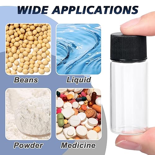 Miniatura 8 de Alyoen Viales de vidrio transparente de 0.7 fl oz, paquete de 100 viales de vidrio con tapas de rosca, tapones de plástico y papeles de etiqueta,