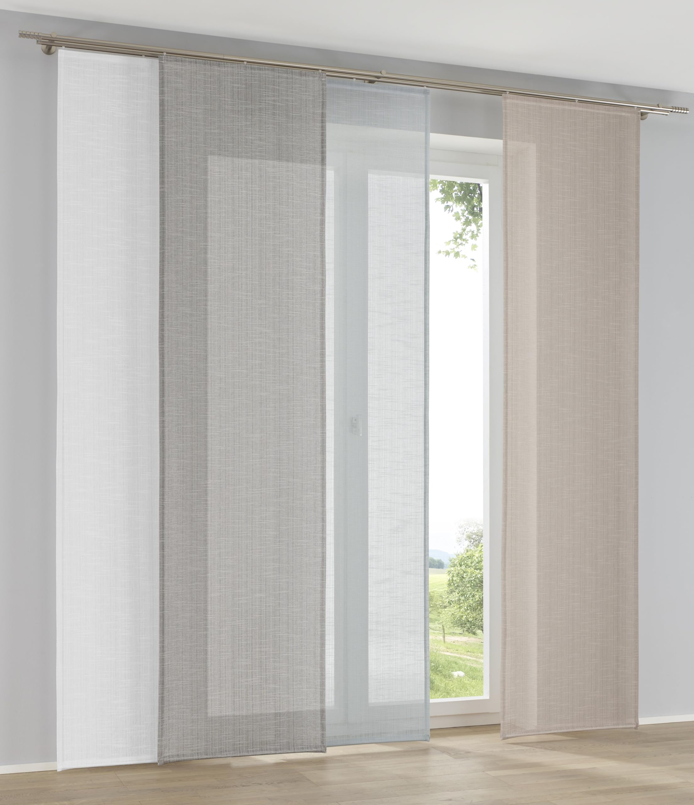 Kutti 2er Set Schiebegardinen Raumtrenner Boston Taupe Leinenoptik Schiebevorhänge mit Paneelwagen B 60 x H 245 cm