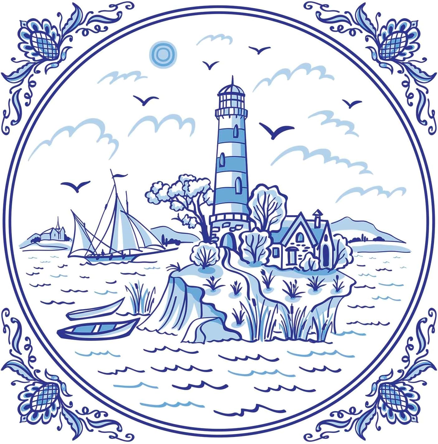 Coastal Napkins BLUE LIGHTHOUSE TILE 40pcs Blue and White