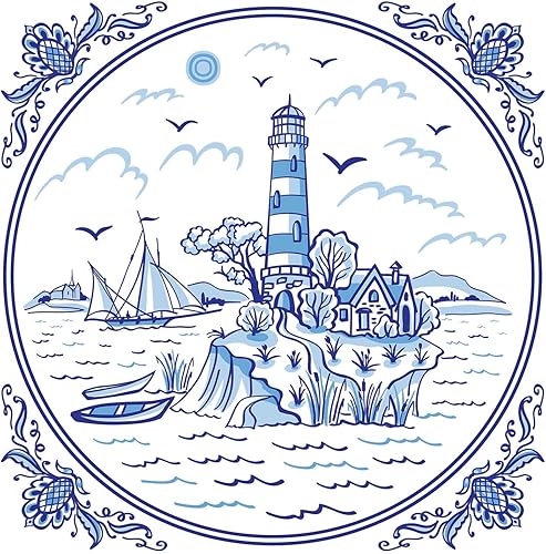 Servilletas costeras Blue LIGHTHOUSE TILE 40 servilletas de cóctel azules y blancas, servilletas de papel náuticas, servilletas de papel de