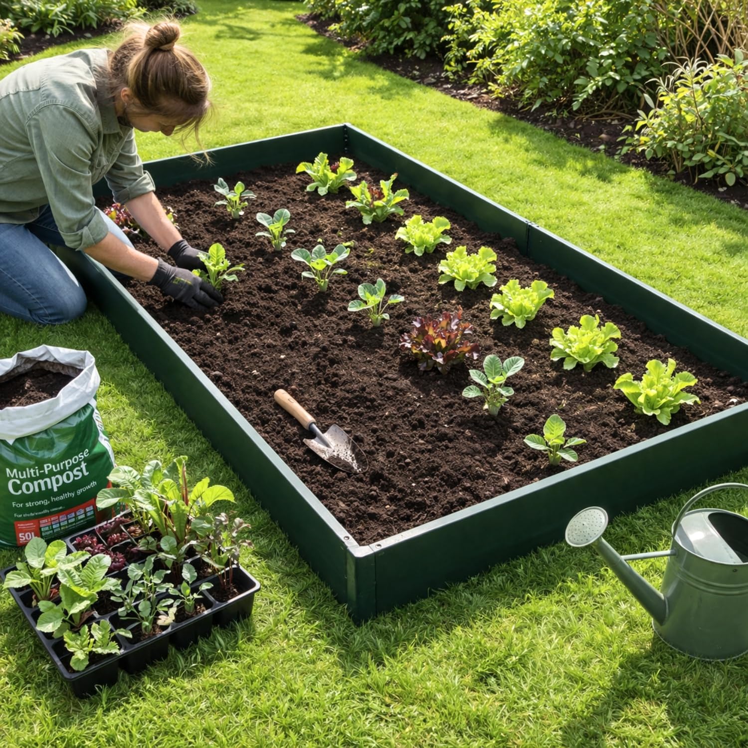 Gardenskill Green Raised Bed – Large Garden Vegetable Planter Kit For Growing Flowers Herbs Fruit Veg (2.5M X 1.25M X 150Mm High)