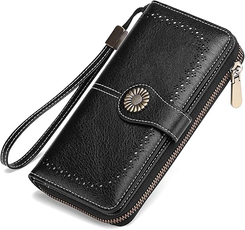 Miniatura 9 de SENDEFN Cartera de cuero para mujer, con bloqueo RFID, tarjetero para tarjetas de crédito, cartera de mano para mujer