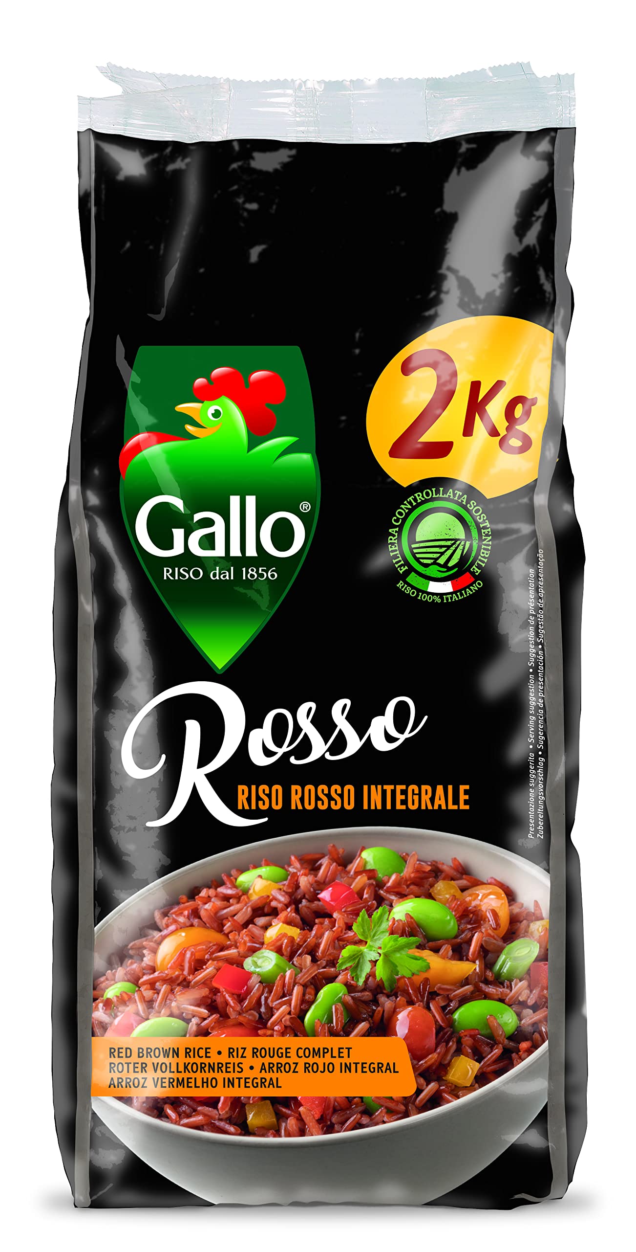 Riso Gallo Vegan Rosso Red Wholegrain Rice, 2kg (Pack of 1)