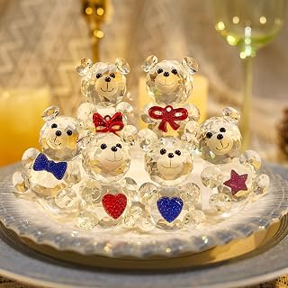 6-Pack Crystal Bear Figurine Set, 2.4" Handcrafted Glass Animal Sculpture